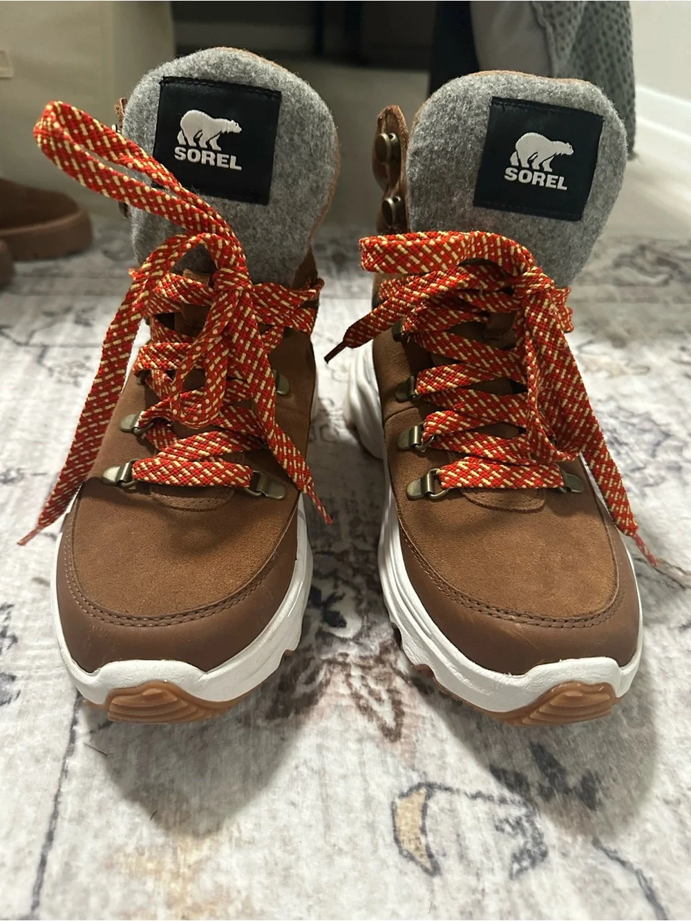 Sorel Women’s camel Hiking Boots with orange Accent Laces